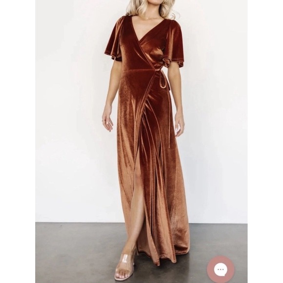 Baltic Born Dresses & Skirts - Baltic Born Velvet Wrap Maxi Dress Rust Burnt Orange Flutter Sleeve Size S